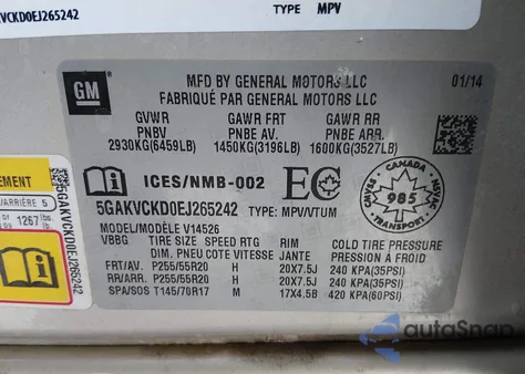 2014 Buick Enclave Premium from USA, damaged, VIN 5GAKVCKD0EJ265242